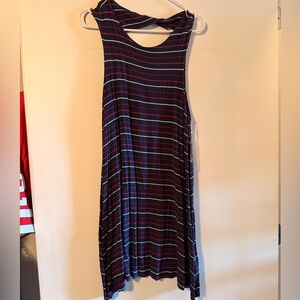 Amour Vert Navy and Red Striped Backless Dress